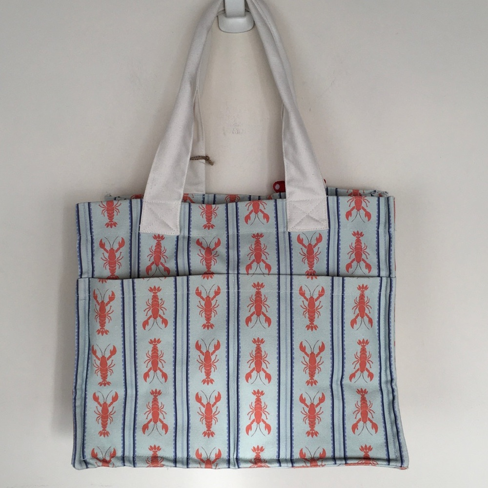 NEW Large Light Blue & Coral Lobster Print Tote Bag - Picture 2 of 4